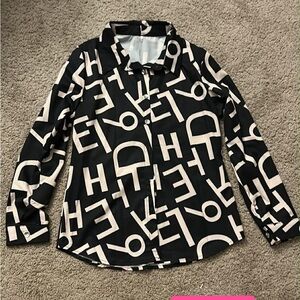 Black and White Graphic Button-Up Shirt